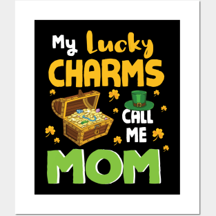 Gold Shamrocks Saint Patrick My Lucky Charms Call Me Mom Posters and Art